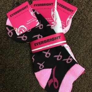 3 Pairs of Breast Cancer Pink Ribbon Socks